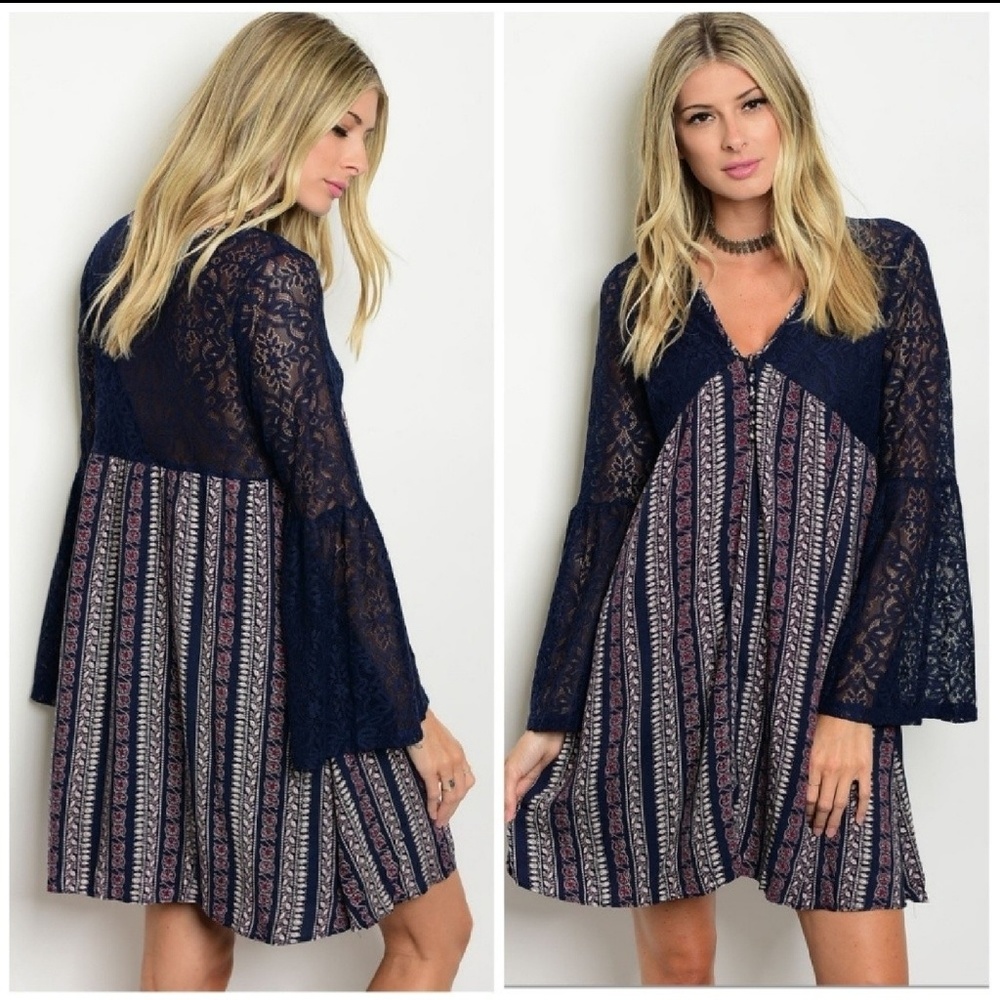 🖤Lace Sleeve Dress🖤 Navy Blue